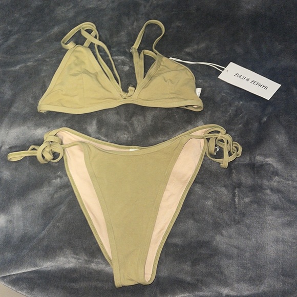 NWT Zulu & Zepher Triangle String Bikini Top and Bottom Set in olive green - Picture 11 of 11